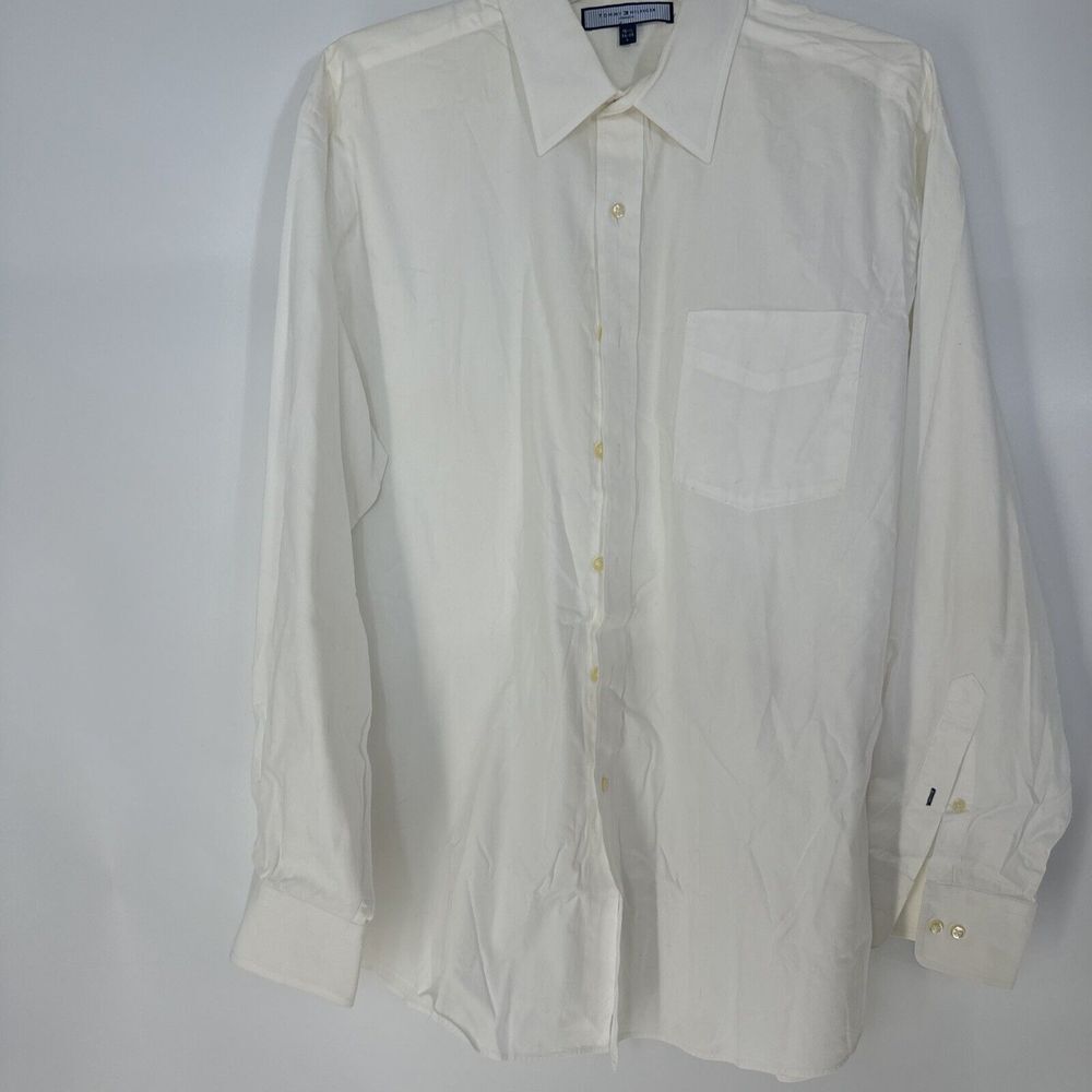 Tommy Hilfiger Ithaca Button Up Shirt 16 1/2 34-35 Large Off White Casual Men's
